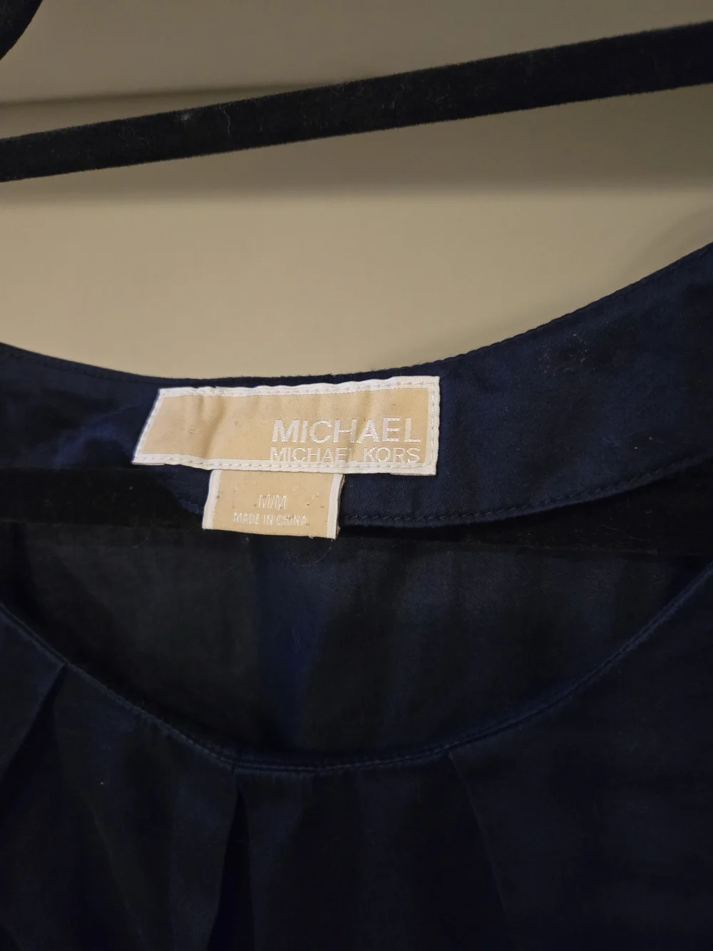 Michael Kors Deep Navy Scoop Neck Pleated Short Sleeve Blouse
